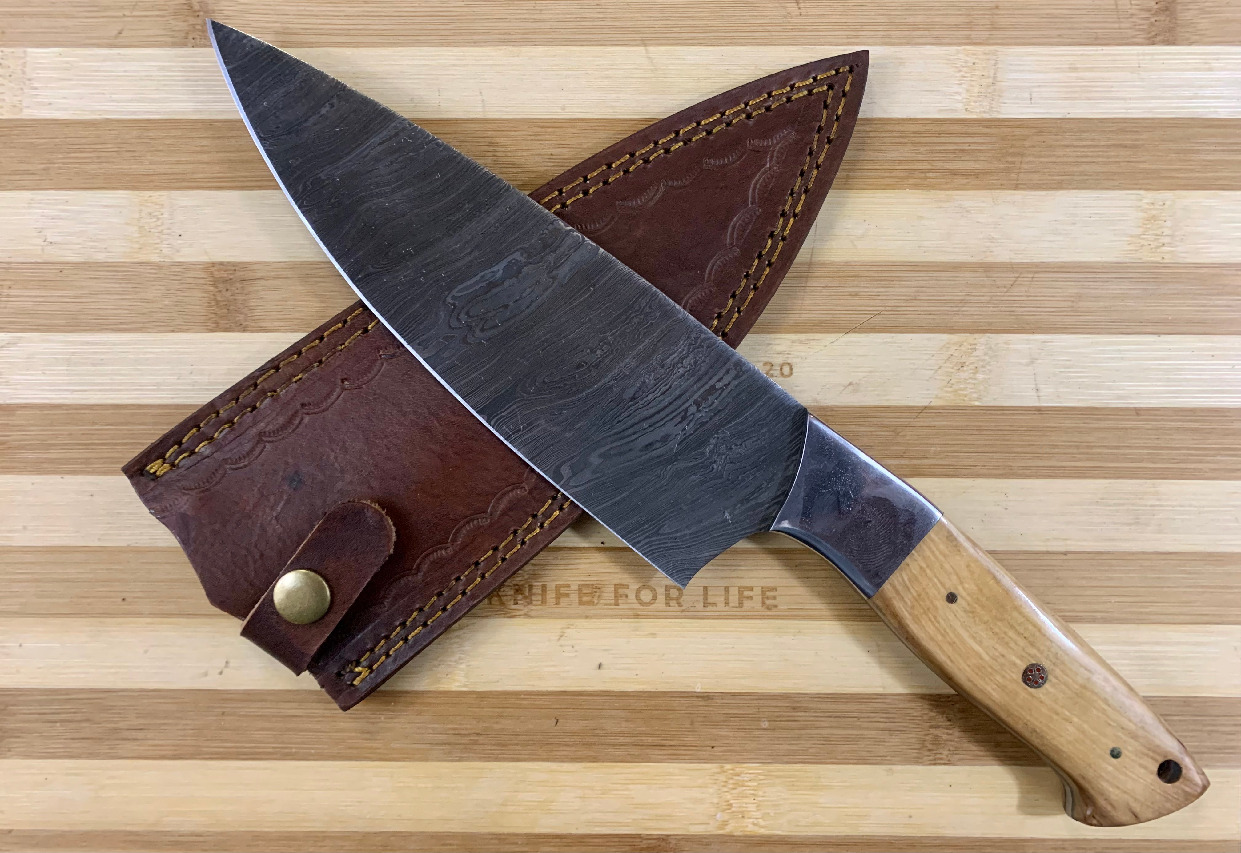 Damascus 13” Chef Knife Light Brown – Camcar