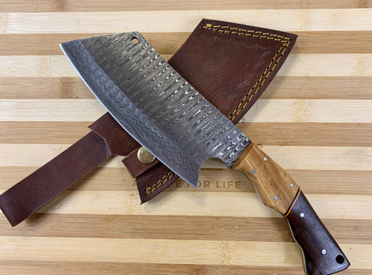 Damascus Steel Chef Cleaver Dual Brown