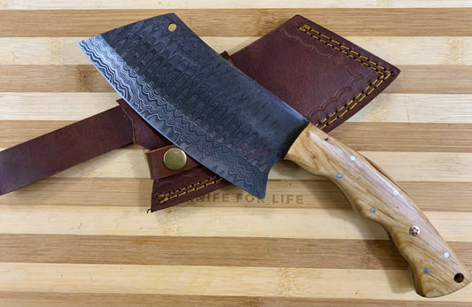 Damascus Steel Chef Cleaver Light Brown