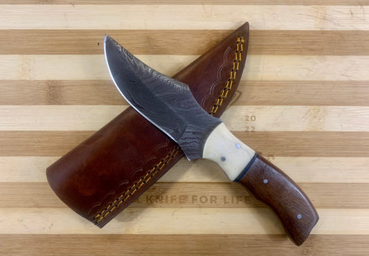 Damascus Steel Hunting Knife 8” Brown and Bone