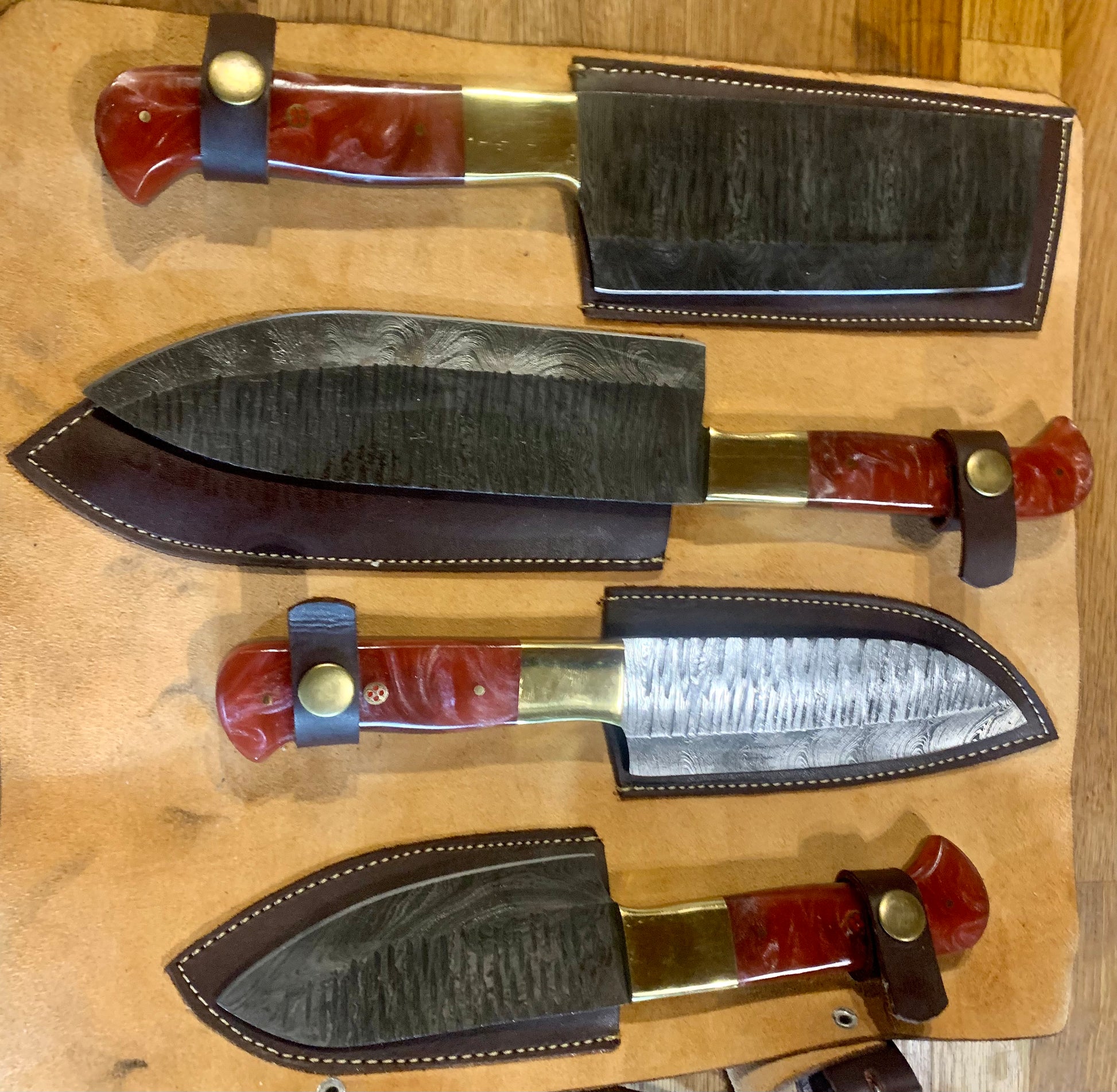 Handmade Damascus Chef Knife Set, of 5 Pcs Kitchen Knives, Mothers Day Gift  